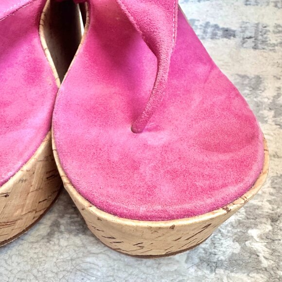 KORS Michael Kors Pink Suede and Cork Platform Sandals - Picture 5 of 12